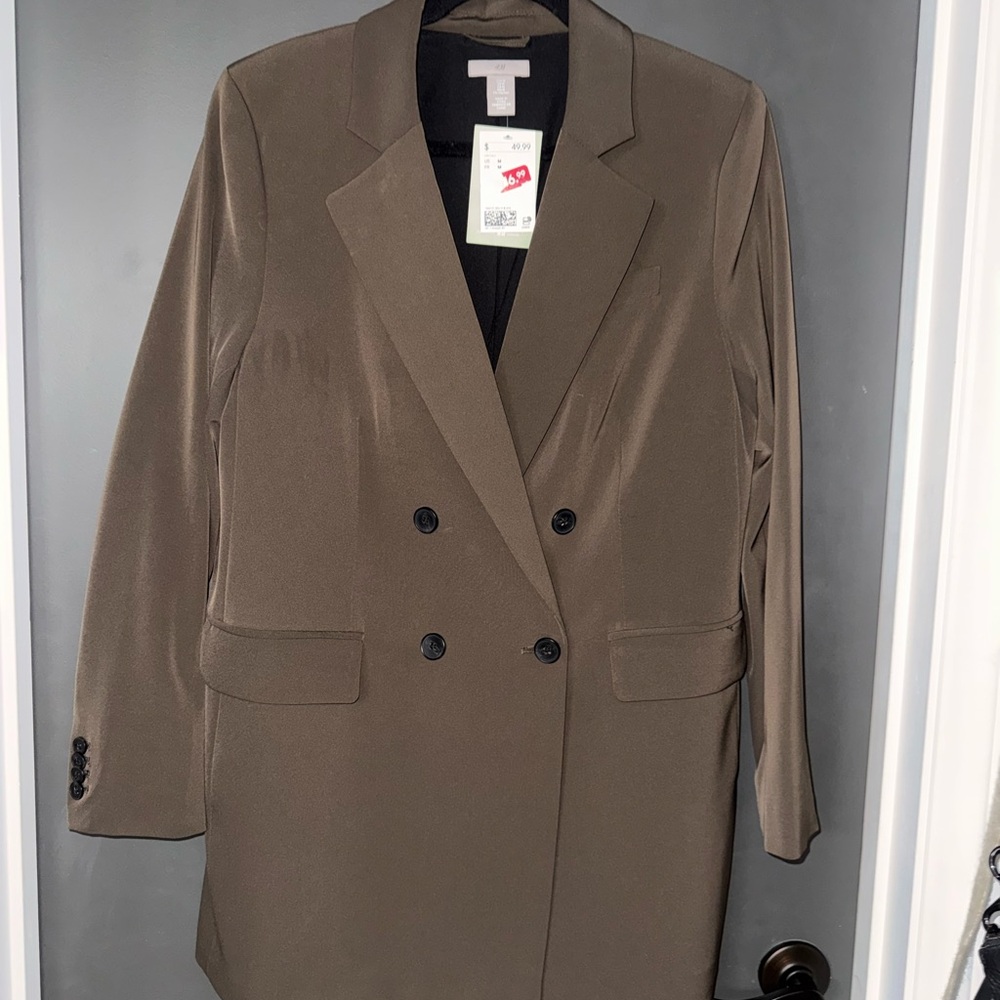 H&M Olive-Tone Double-Breasted Blazer Coat